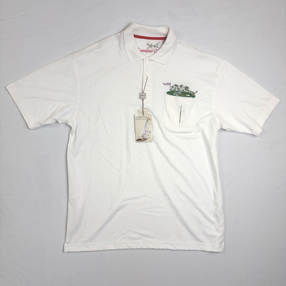 NEW Bamboo Cay Mens Golf Polo Shirt Off-White Modal Blend 19th Hole Martini Lrg.